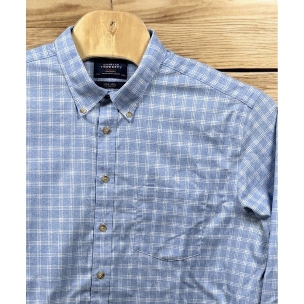 Charles Tyrwhitt Weekend Men 2XL Blue Plaid Lightweight Flannel Button Down